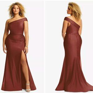 Cynthia & Sahar One-Shoulder Bias-Cuff Stretch Satin‎ Mermaid Dress M NEW  Flaw